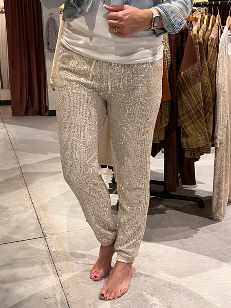 Silver Sequin Sweatpants, Pants
