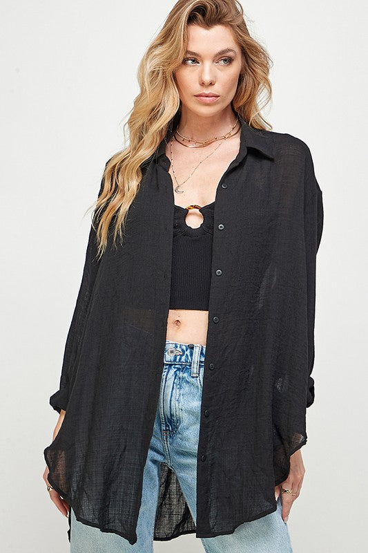 Miriam Oversized Button Up Top (Black)