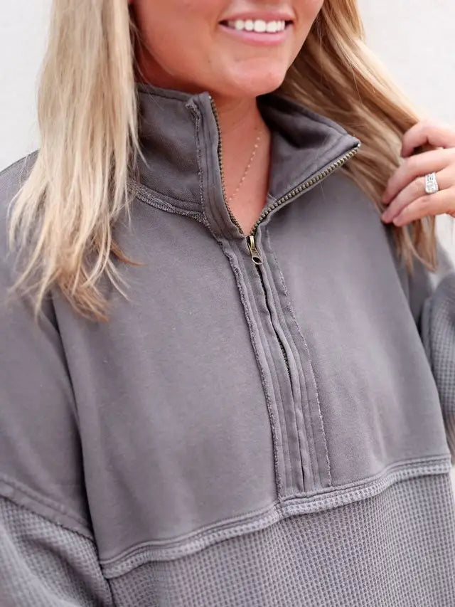 Ready or Not Waffle Quarter Zip- Graphite