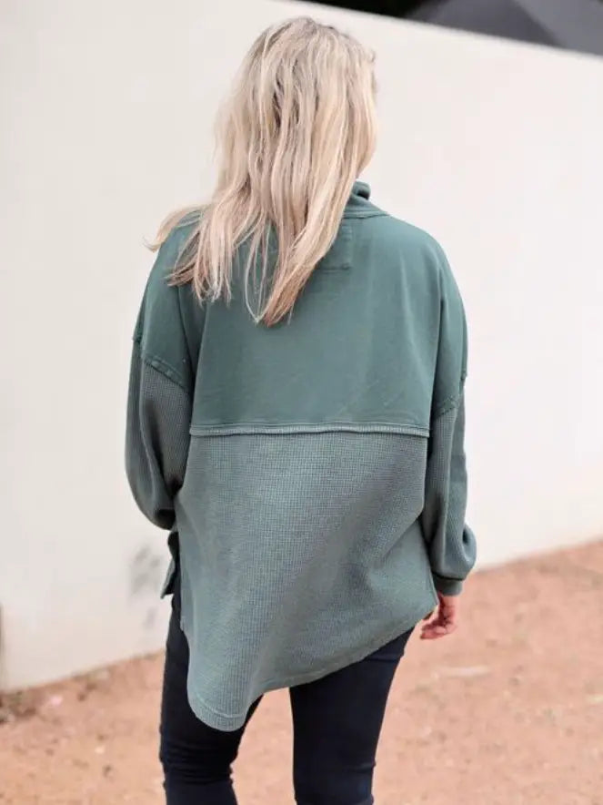 Ready or Not Waffle Quarter Zip- Emerald