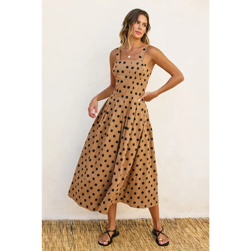 Polka Dot Seam Detail Maxi Dress