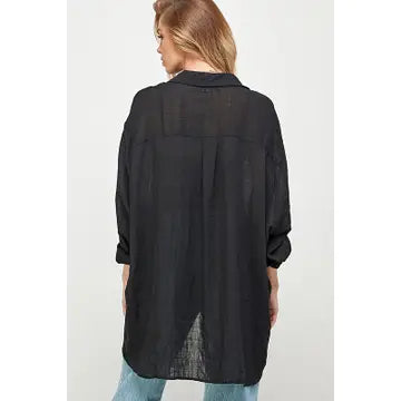 Miriam Oversized Button Up Top (Black)