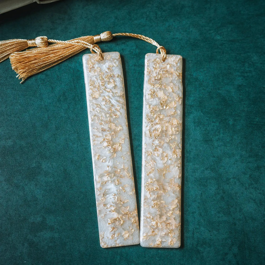 White & Gold Marble Resin Bookmark