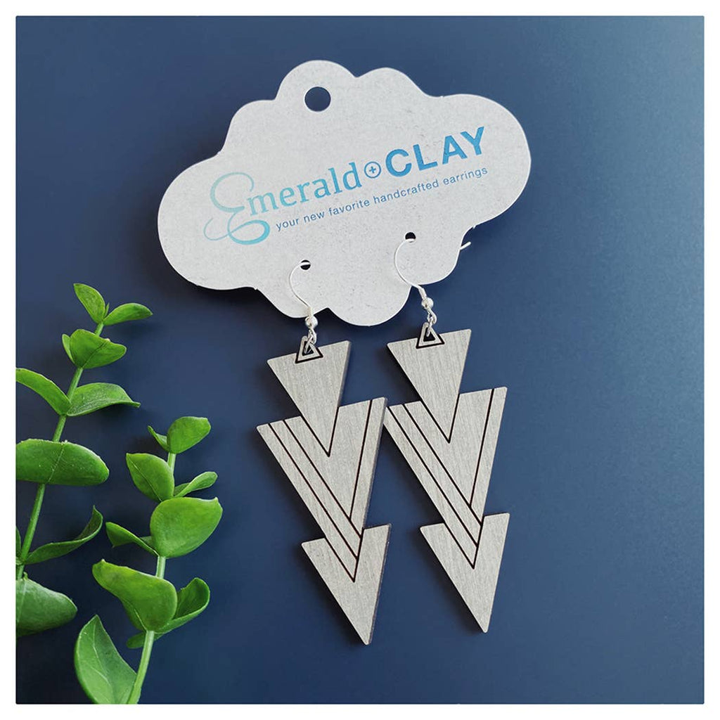 Wood Earrings - Tiered Triangles