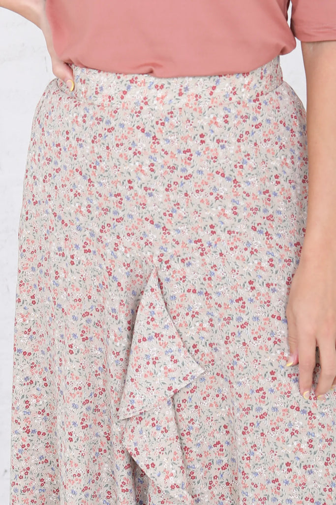 Ruffle Front Midi Floral Skirt