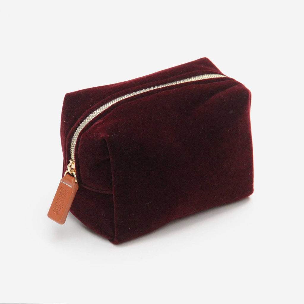 Aubergine Velvet Mini Cube Cosmetic Bag