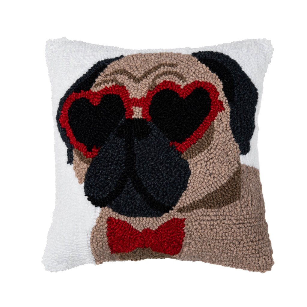 12" x 12" Pugs & Kisses Hooked Pillow